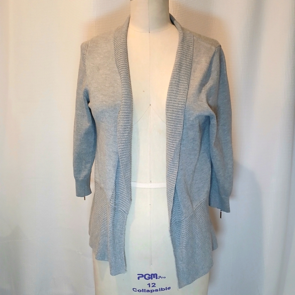 CARMEN Carmen Marc Valvo Grey open Cardigan with Zipper Arm Detail Size XL